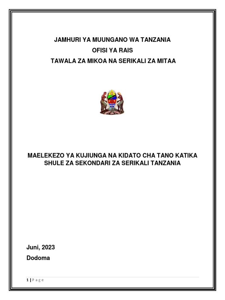 Jamhuri Ya Muungano Wa Tanzania Ofisi Ya Rais Tawala Za Mikoa Na ...