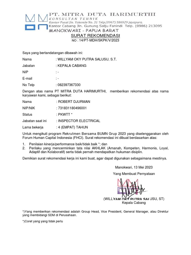 Template Surat Rekomendasi | PDF