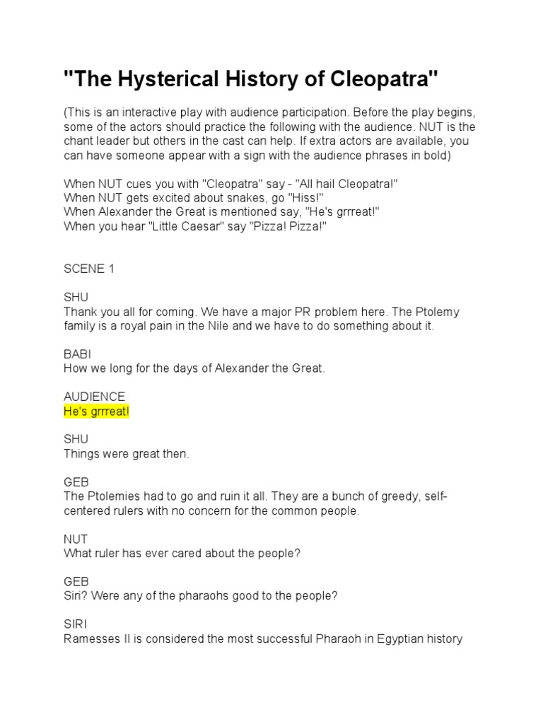 Cleopatra's Hysterical History Play | PDF | Cleopatra | Ptolemaic Kingdom
