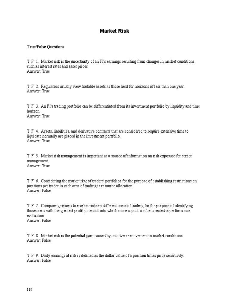 Curated visual reference: Market Risk True False Assessments Pdf Financial Risk Photo Inspiration
