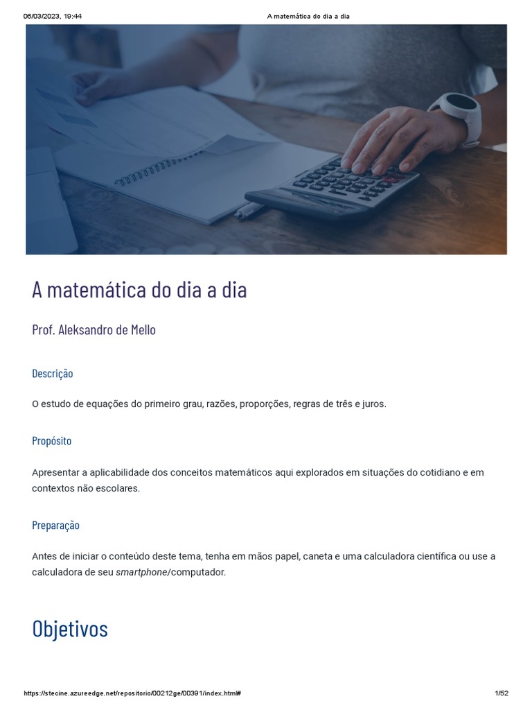 A Matemática Do Dia A Dia | PDF | Equações | Razão/Proporção