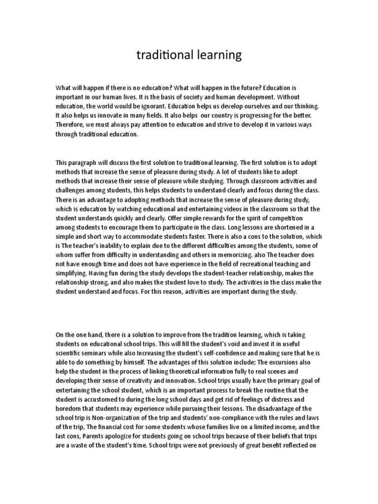 Traditional Learning PDF Teachers Learning