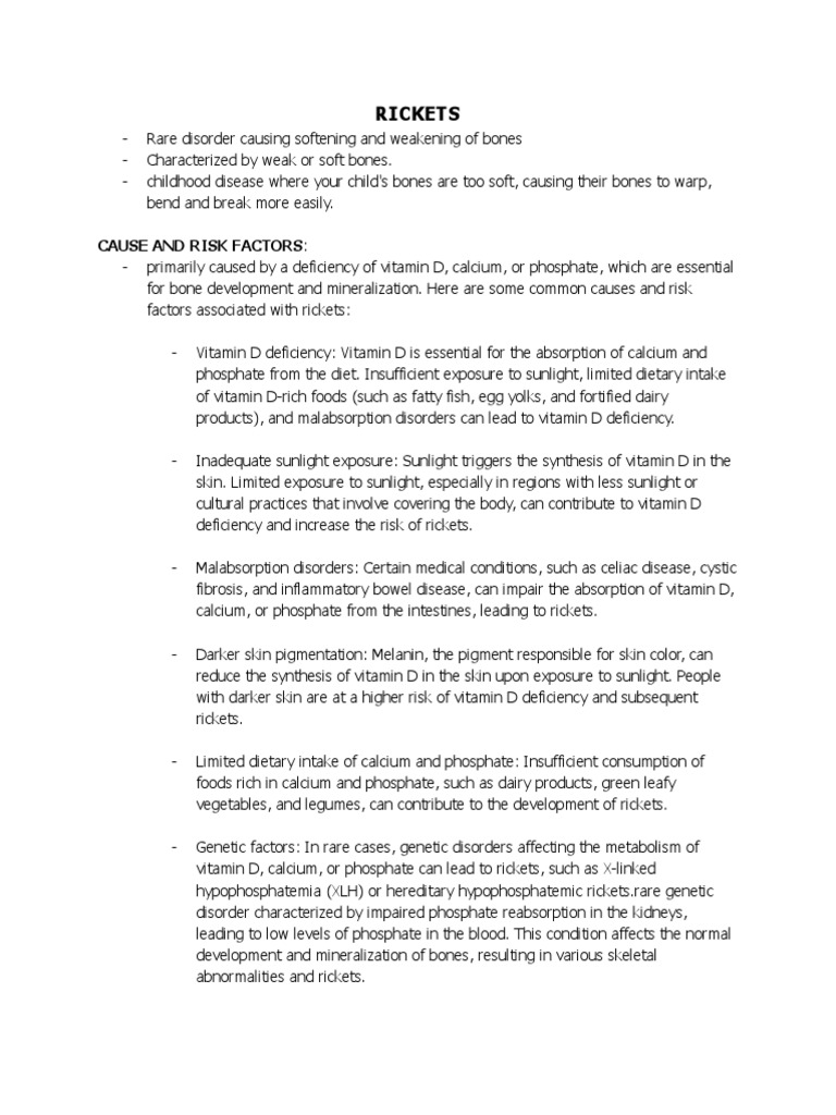 Rickets: Causes, Risks, and Management | PDF | Vitamin D | Genetic Disorder