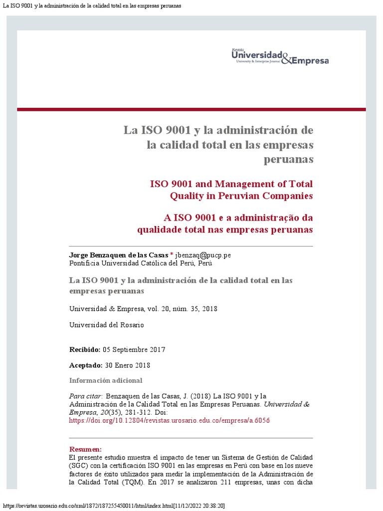 La ISO 9001 y La Administración de La Calidad Total en Las Empresas ...