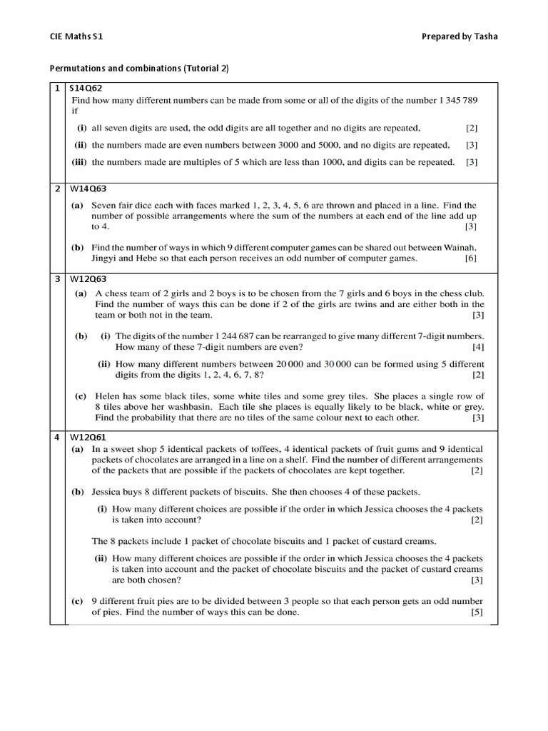 Permutations and Combinations Tutorial 2 PDF