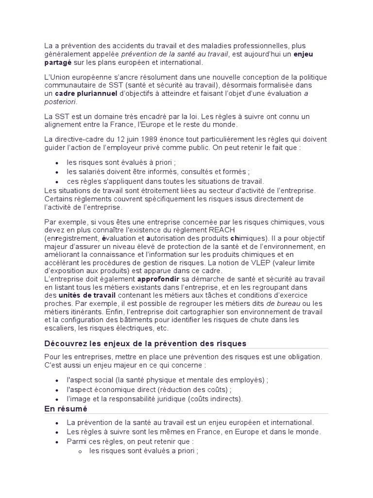 Prévention des risques au travail | PDF | Santé et sécurité au travail ...
