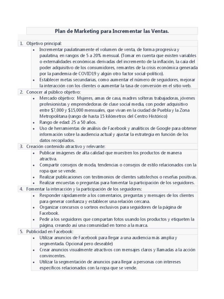 Plan de Marketing para Incrementar Las Ventas | PDF | Facebook | Marketing