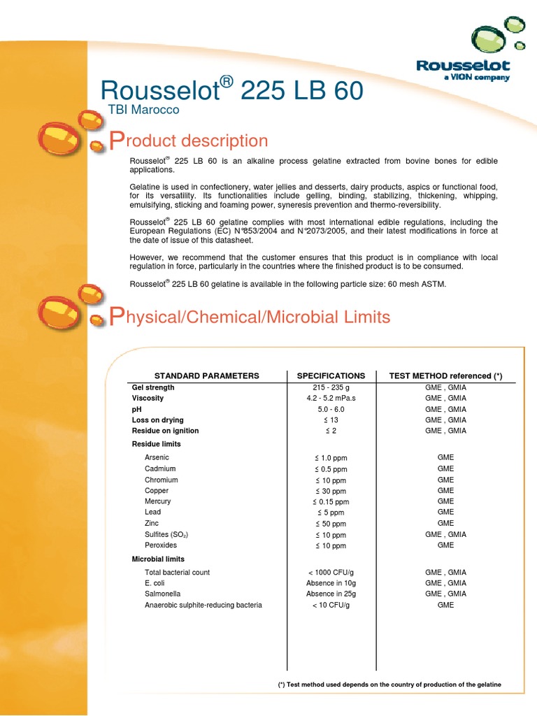 Rousselot 225 LB 60 | PDF | Gelatin | Nutrition