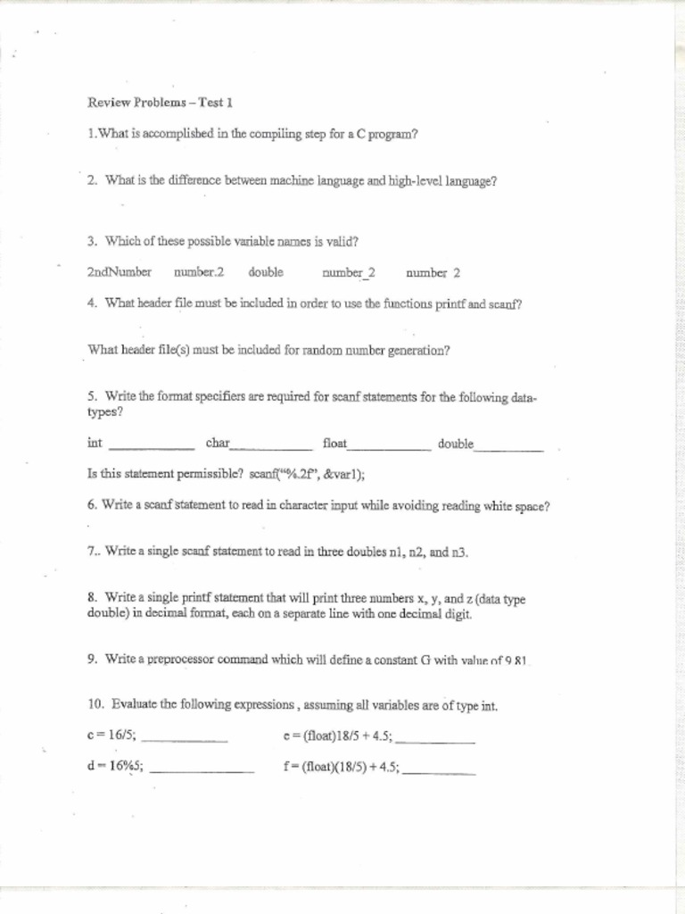 Test 1 Review Problems | PDF
