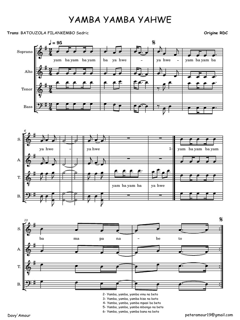 Yamba yamba yahwe 1 pdf choral music pitch music 