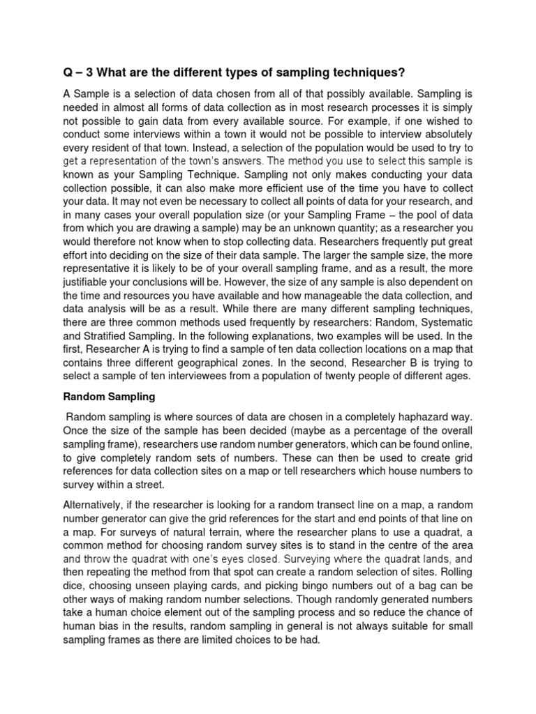 Q 3 What Are The Different Types of Sampling Techniques? PDF Sampling (Statistics