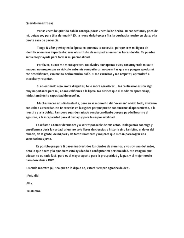 Carta de agradecimiento a un maestro | PDF | Relaciones personales ...