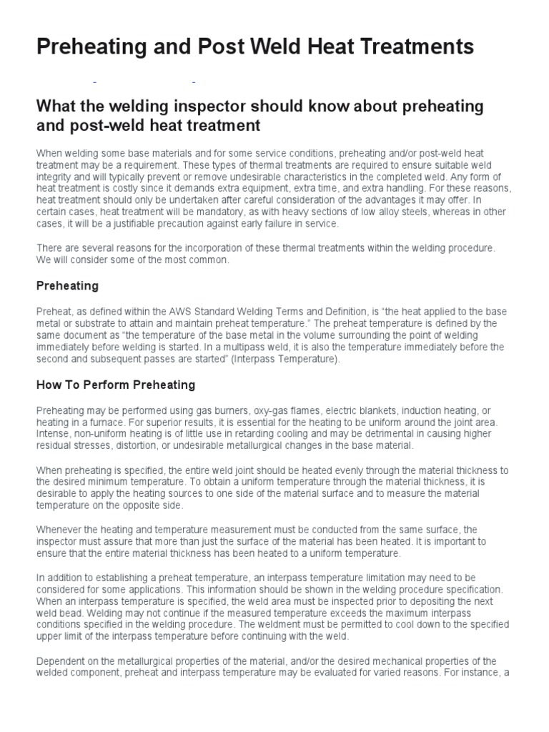 Preheating and Post-Weld Heat Treatment | PDF | Heat Treating ...