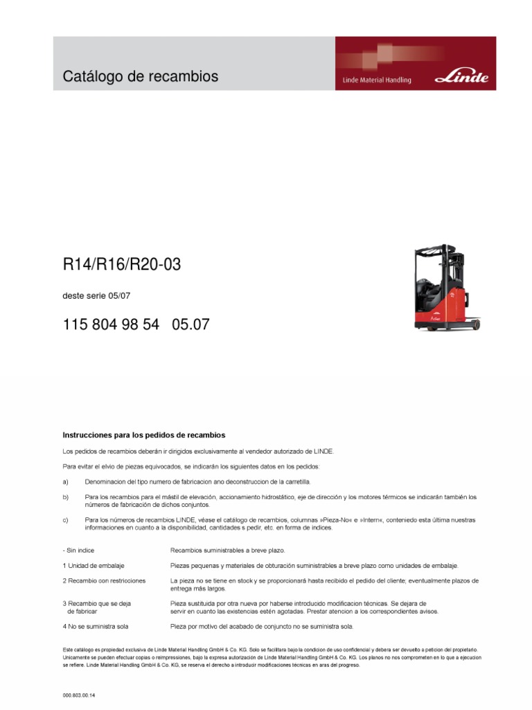 Manual despiece apilador Linde R20-115 | PDF | Ingeniería mecánica ...