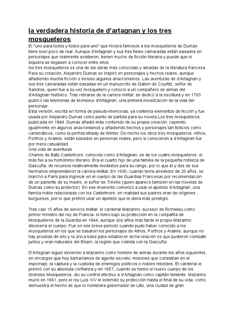 La verdad sobre d'Artagnan y los mosqueteros | PDF | Los tres ...