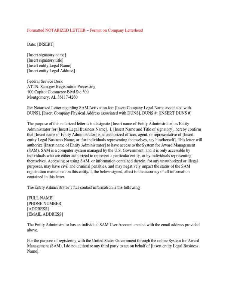 SAM Notarized Letter PDF Notary Public Signature