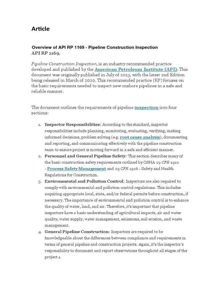 API RP 1169: Pipeline Inspector Overview | PDF | Pipeline Transport ...