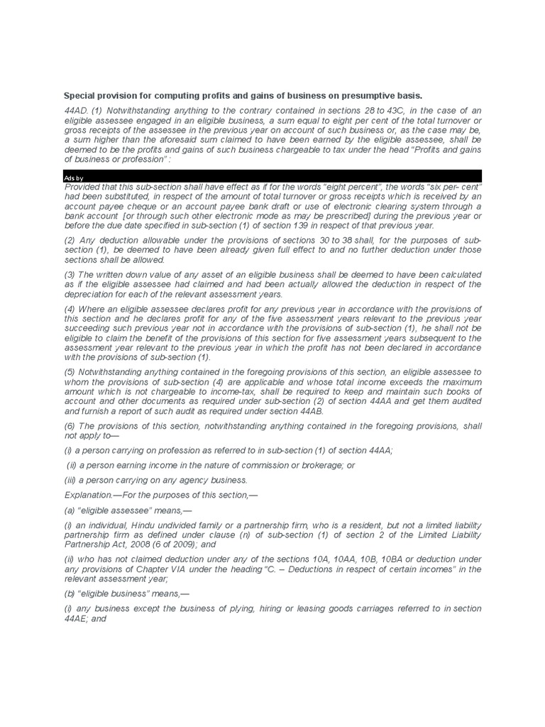 Overview of Section 44AD Provisions | PDF | Payments | Cheque