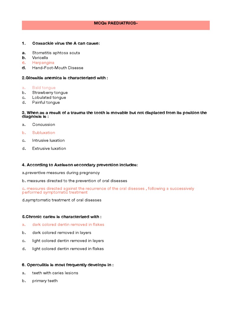 Ped Exam Macqs | PDF | Human Tooth | Tooth Enamel