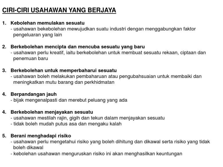 Ciri Ciri Usahawan Yang Berjaya