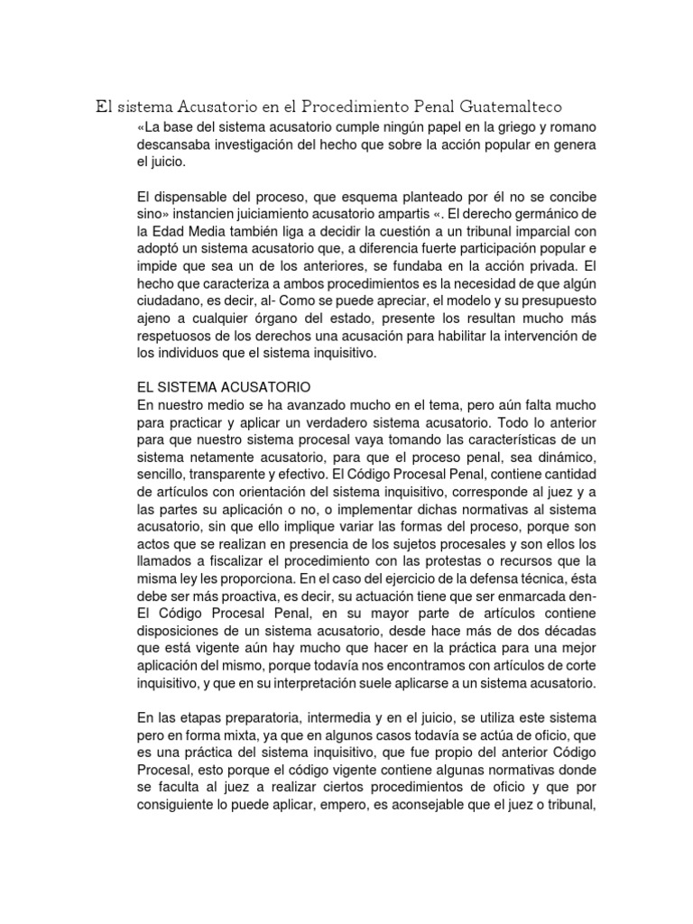 El Sistema Acusatorio en El Procedimiento Penal Guatemalteco - Resumen ...