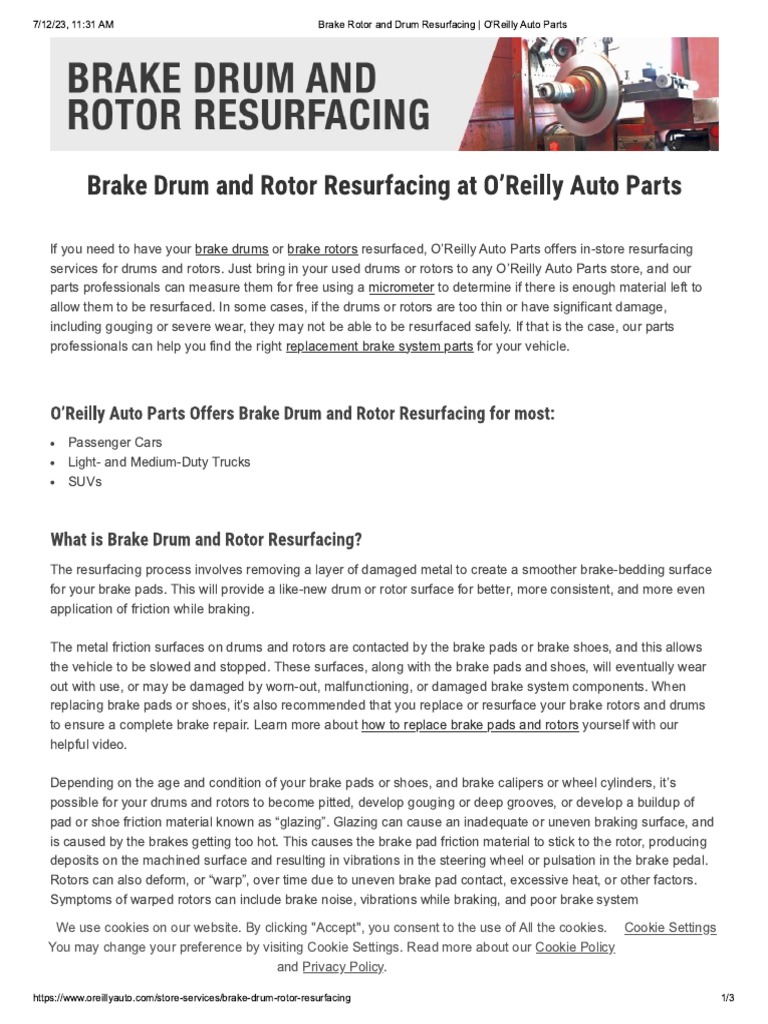 Brake Rotor and Drum Resurfacing O Reilly Auto Parts PDF
