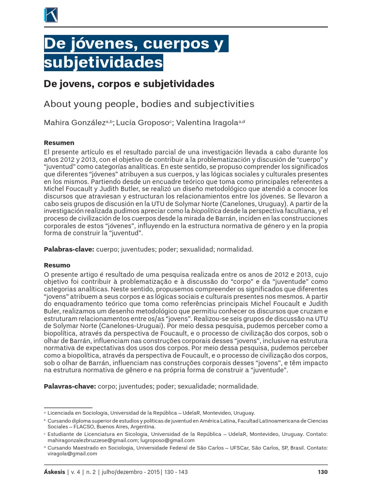 Cuerpos y juventudes: Análisis sociológico | PDF | Género | Estudios de ...