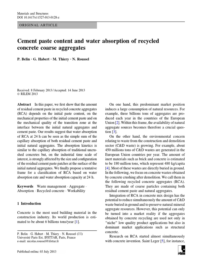 Recycled Concrete Aggregate Water Absorption | PDF | Concrete | Porosity