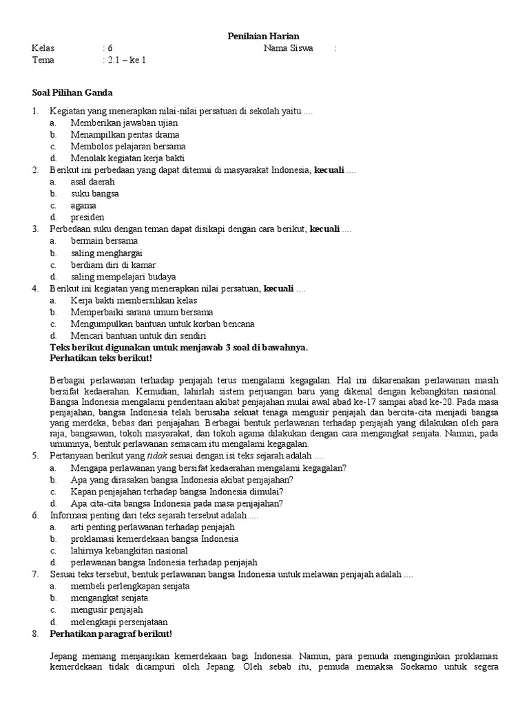 Panduan Lengkap: Download Soal PH Kelas 6 Tema 2 Subtema 1