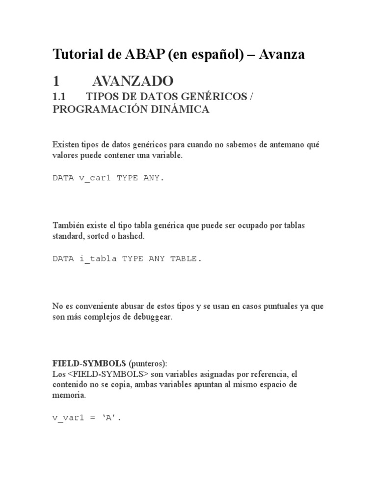 Tutorial de ABAP Avanzada | PDF | Puntero (Programación de computadora ...