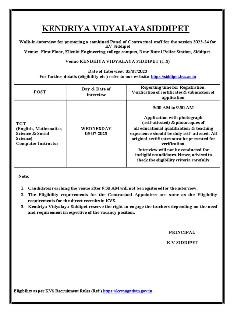 Walk-In-Interview For Preparing A Panel of Contractual Staff For 