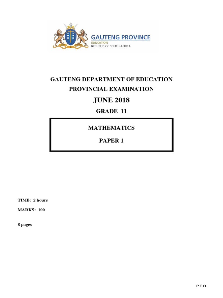 Grade 11 Mathematics June Exam 2018 | PDF | Cartesian Coordinate System ...