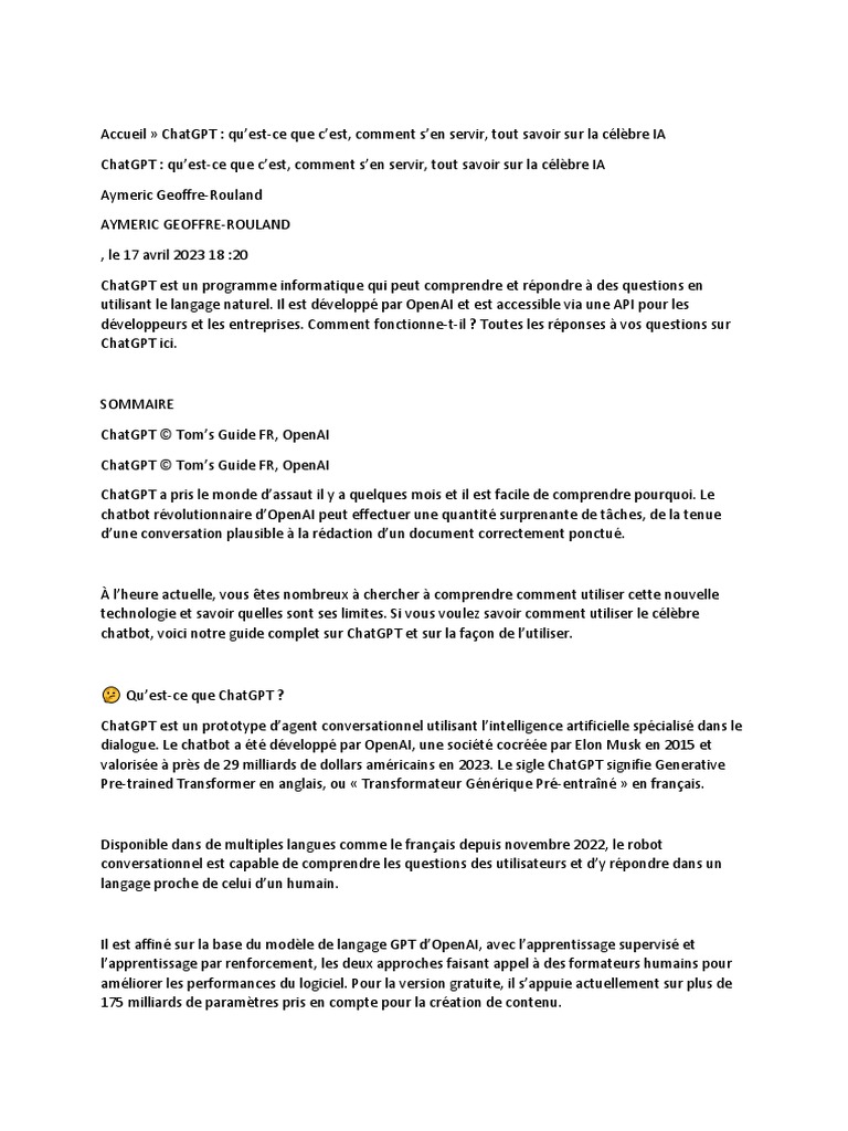 Guide complet sur ChatGPT en français | PDF | Apprentissage automatique ...