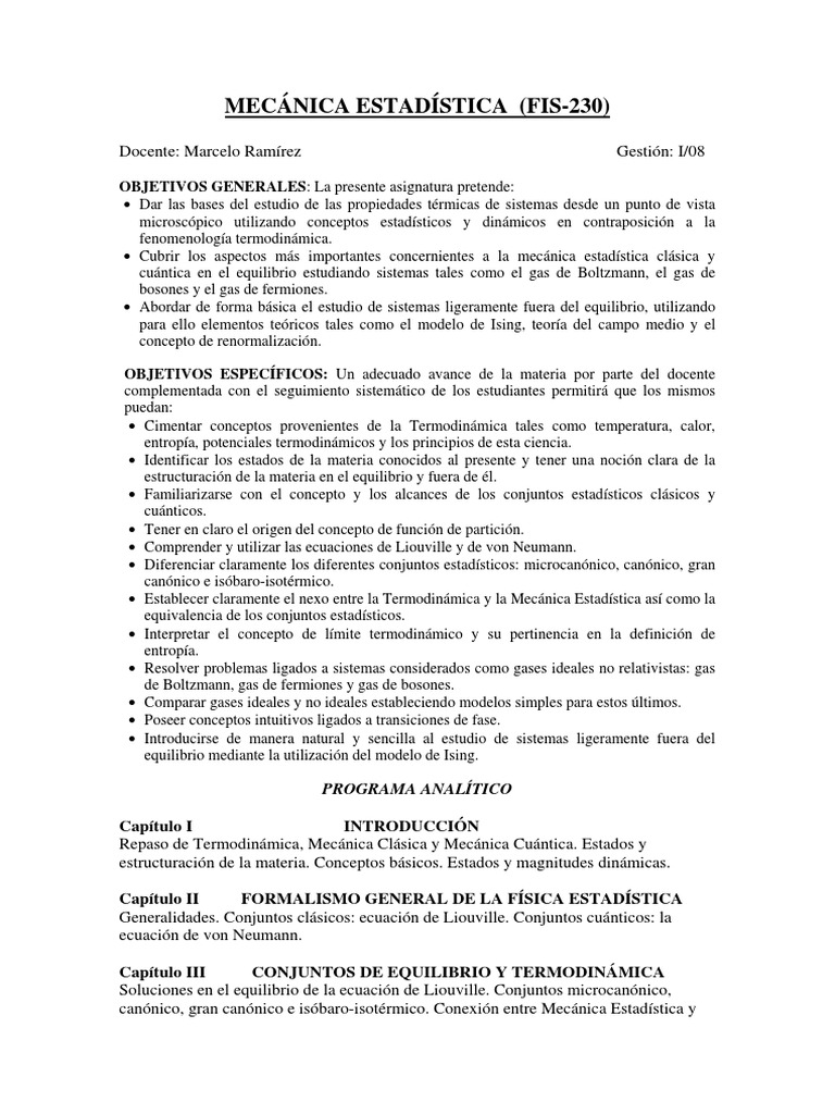 Mecanica Estadistica I08 PDF Termodinámica Mecánica estadística