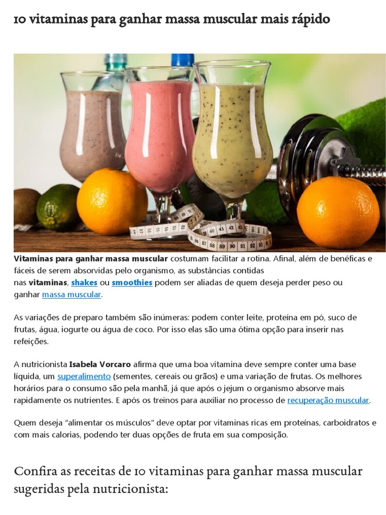 10 Vitaminas para Ganhar Massa Muscular Mais Rápido | PDF | Vitamina ...