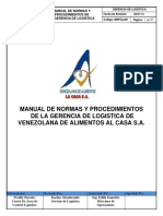 Manual de Normas y Procedimientos de La Gerencia de Logistica de Venezolana de Alimentos Al Casa S.A.