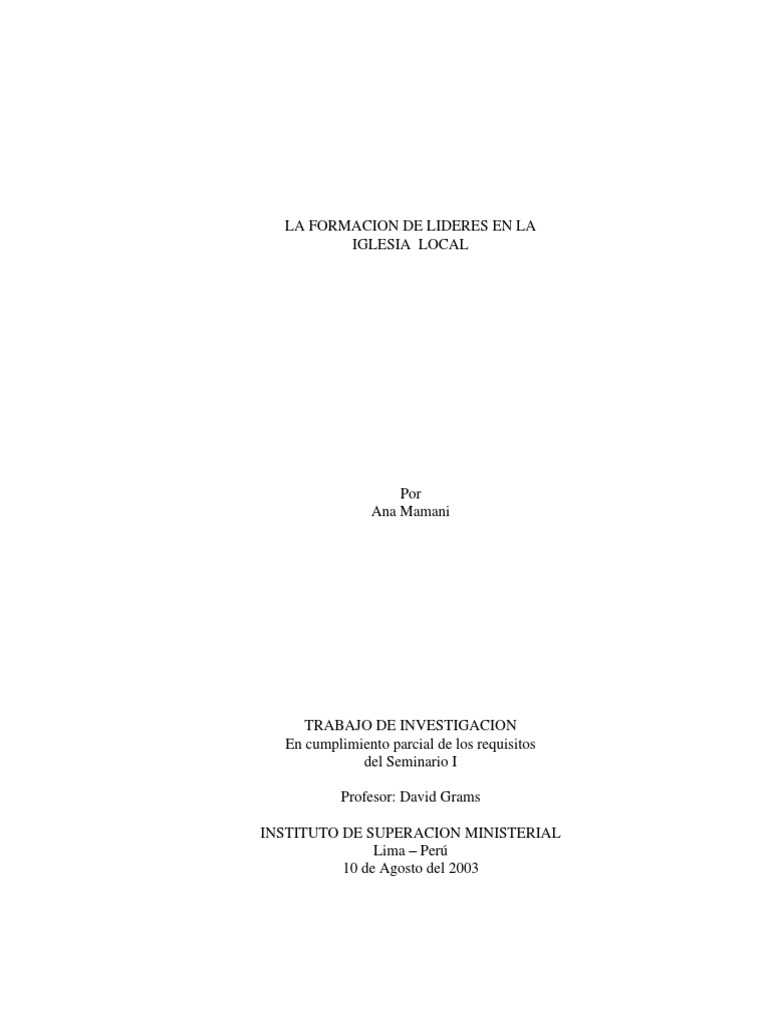Formación de Líderes en la Iglesia Local | PDF | Liderazgo | Iglesia ...