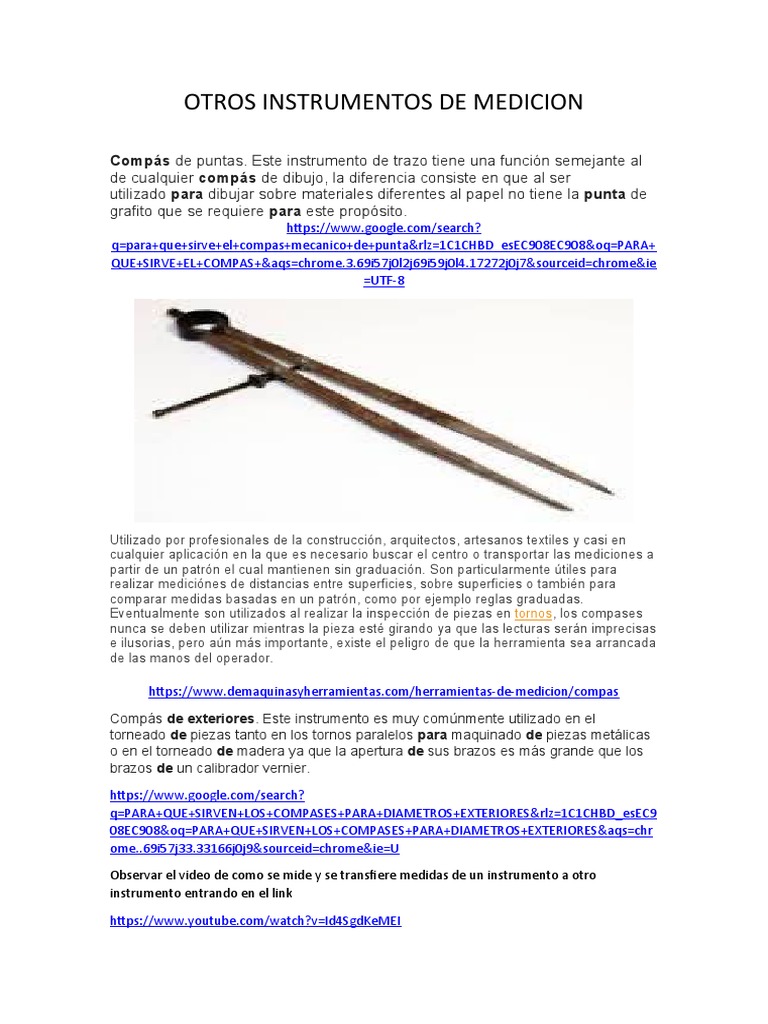 Funciones y Tipos de Compás de Medición | PDF | Medición | Herramientas