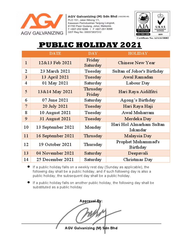 Public Holiday List 2021 Approved PDF