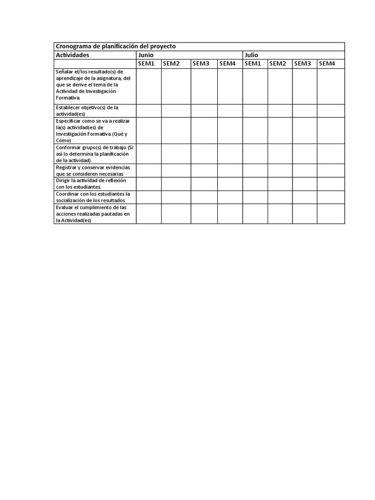 Cronograma De Planificación Del Proyecto Pdf