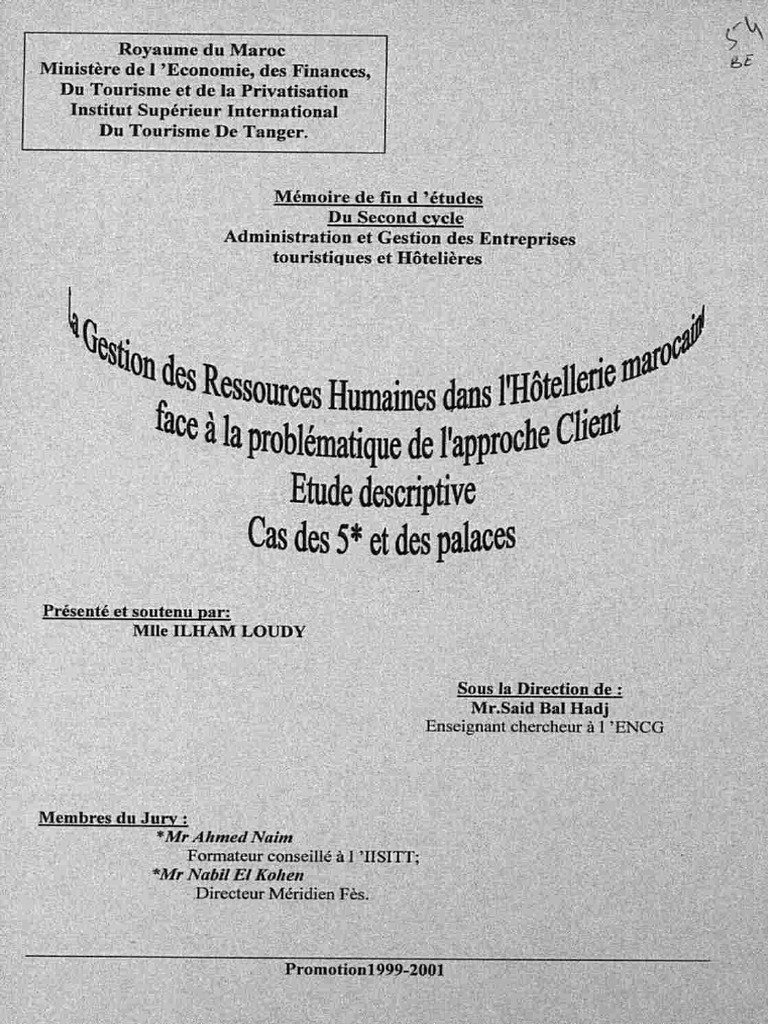 La Gestion Des Ressources Humaines Dans L Hôtellerie Marocaine | PDF