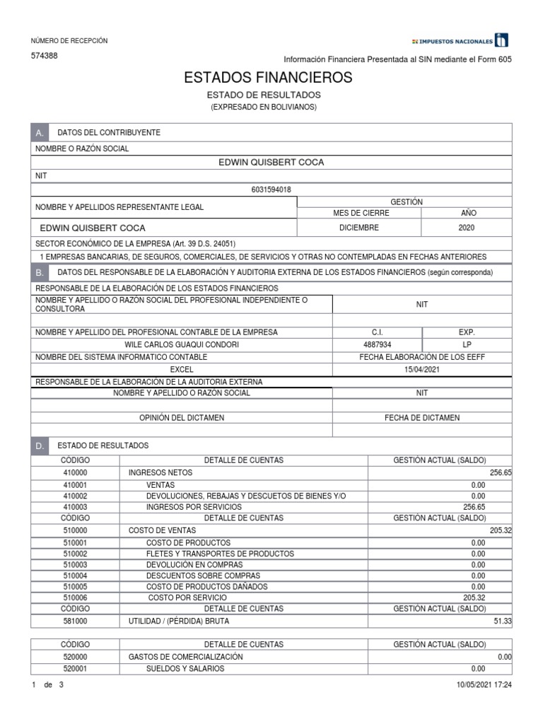 2020 12 Estado de Resultados | PDF | Depreciación | Contabilidad