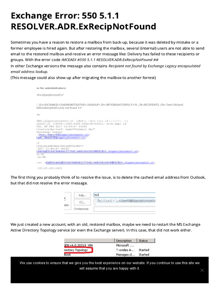 Exchange error 550 5 1 1 resolver adr exrecipnotfound download