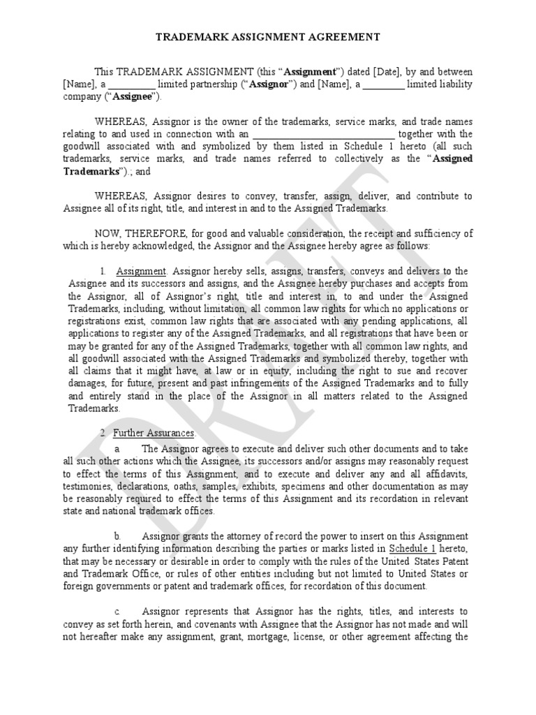 trademark assignment agreement sec