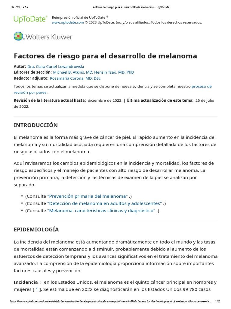 Factores de Riesgo para El Desarrollo de Melanoma UpToDate PDF