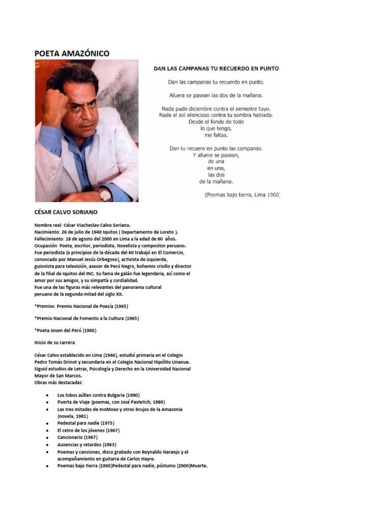 César Calvo: Poeta y Novelista Peruano | PDF | Poesía