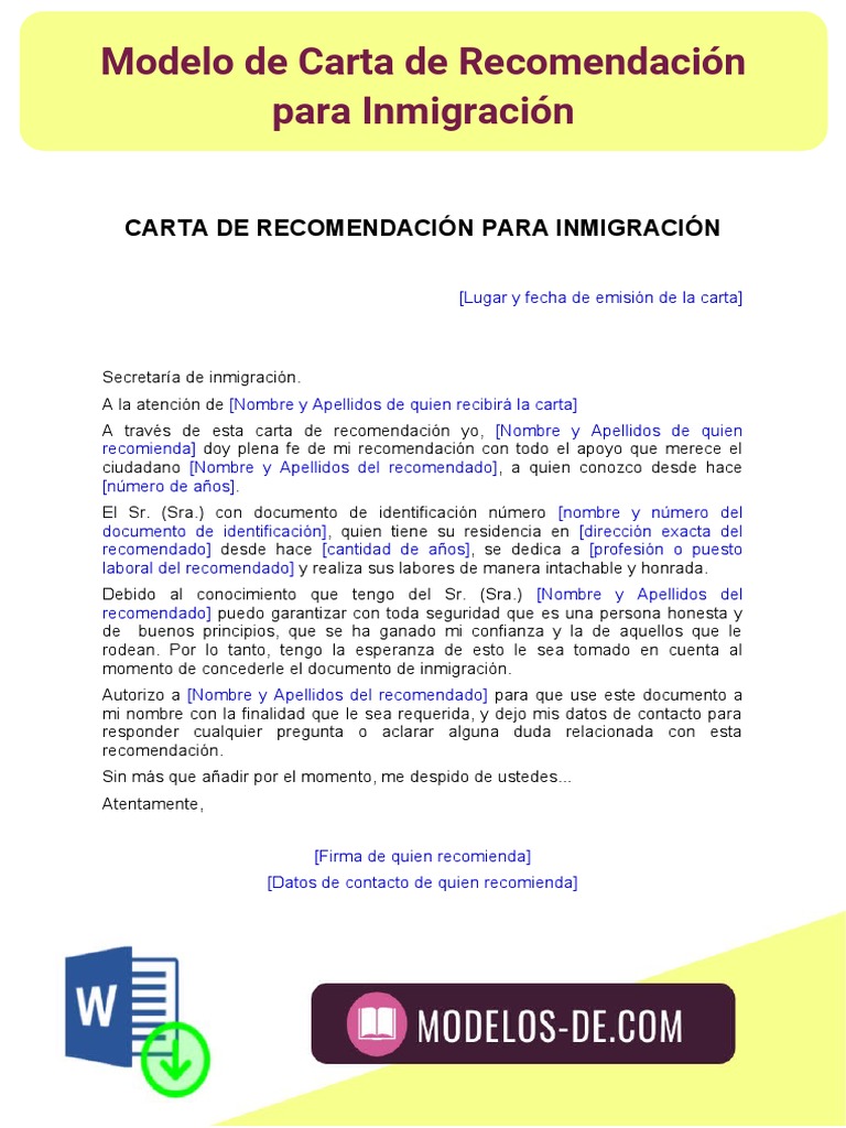 Modelo de Carta de Recomendacion para Inmigracion | PDF, image size:768x1024