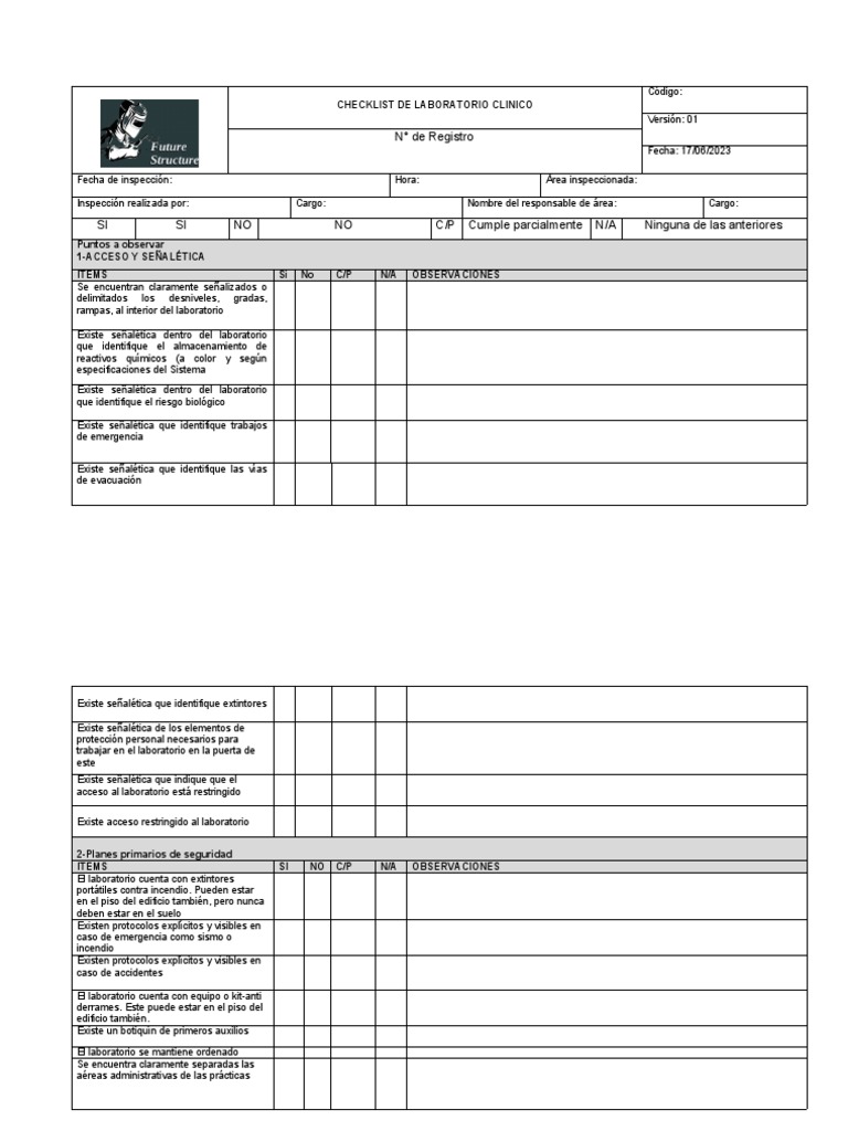 Checklist de Seguridad en Laboratorio Clínico | PDF | Laboratorios ...