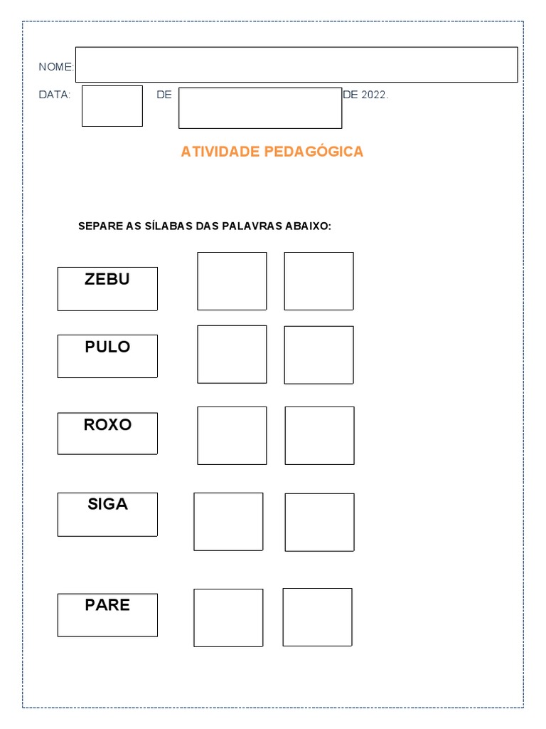 Cola Sílabas: ficha pedagógica