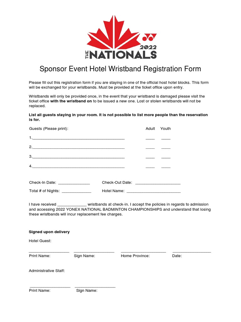 The Nationals 2022 Wristband Policy and Form PDF